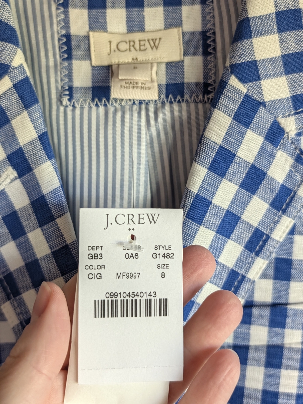 J.Crew Factory Gingham Schoolboy Linen Blazer Blue White Size 8 NWT - Picture 3 of 11
